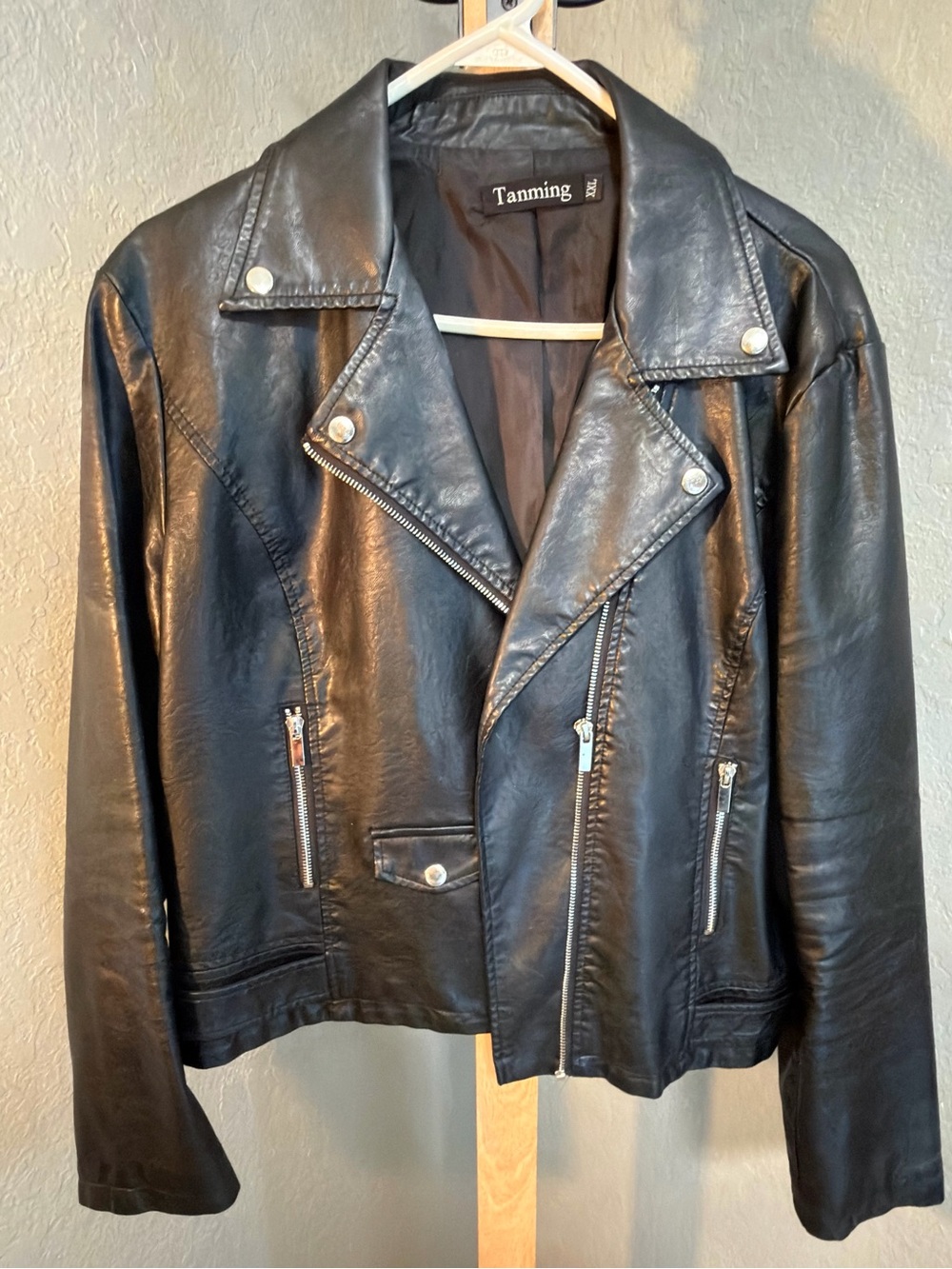 Tanning Black Faux Leather Moto Jacket